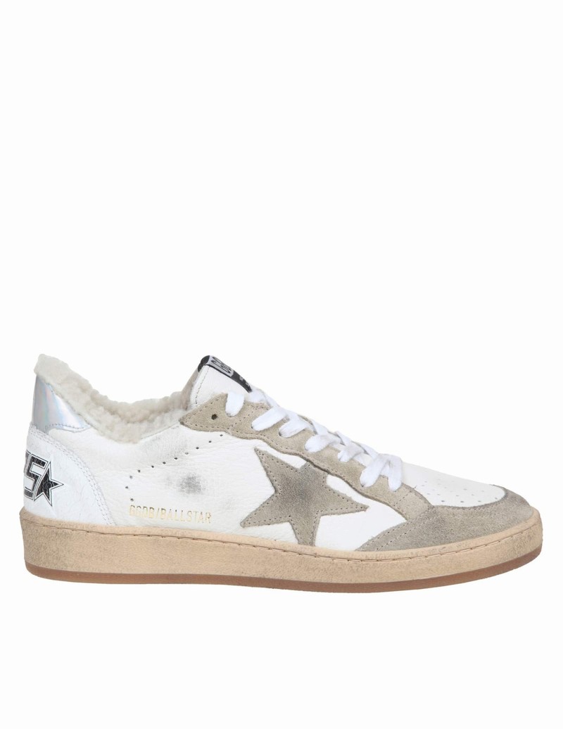 Ball Star Sneakers In White Leather In White/taupe/silver