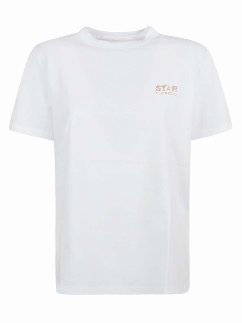 Regular Round Neck T-shirt In White/gold