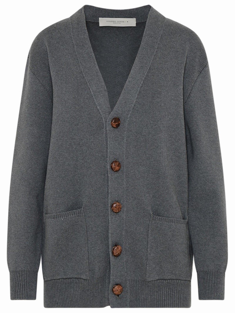 Buttoned V-neck Cardigan In Dark Grey Melange