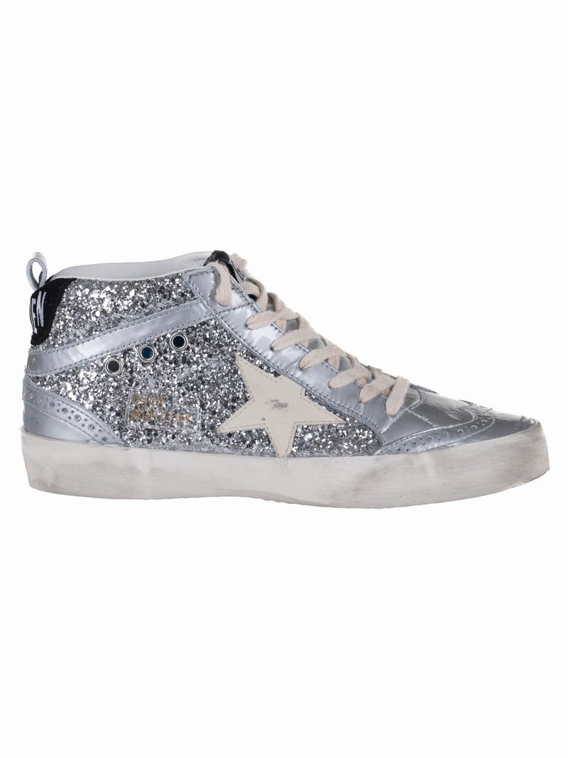 Sneakers Mid Star Glitter Upper Laminated Toe In Argento