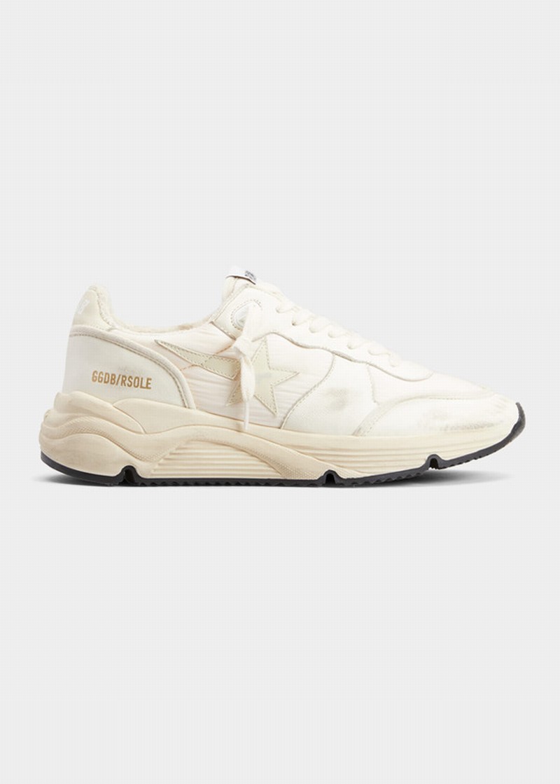 Running Sole Nylon Leather Sneakers In Beige