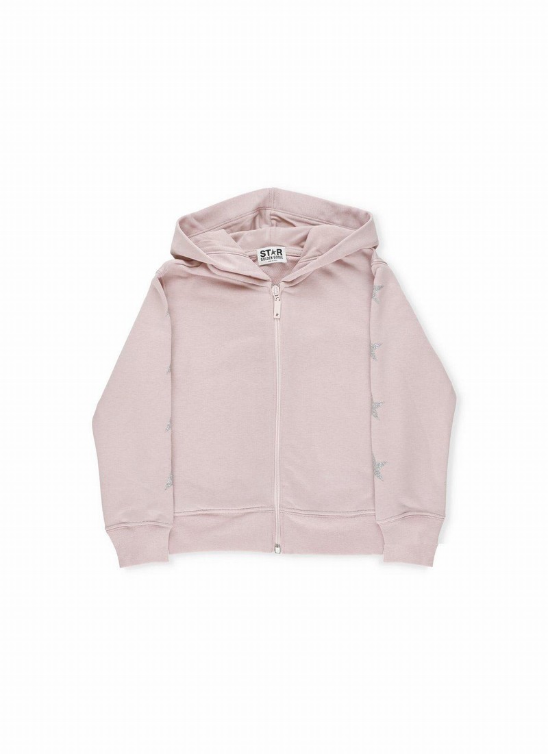 Kids' Zip-up Star-detailed Hoodie In Pink Silver