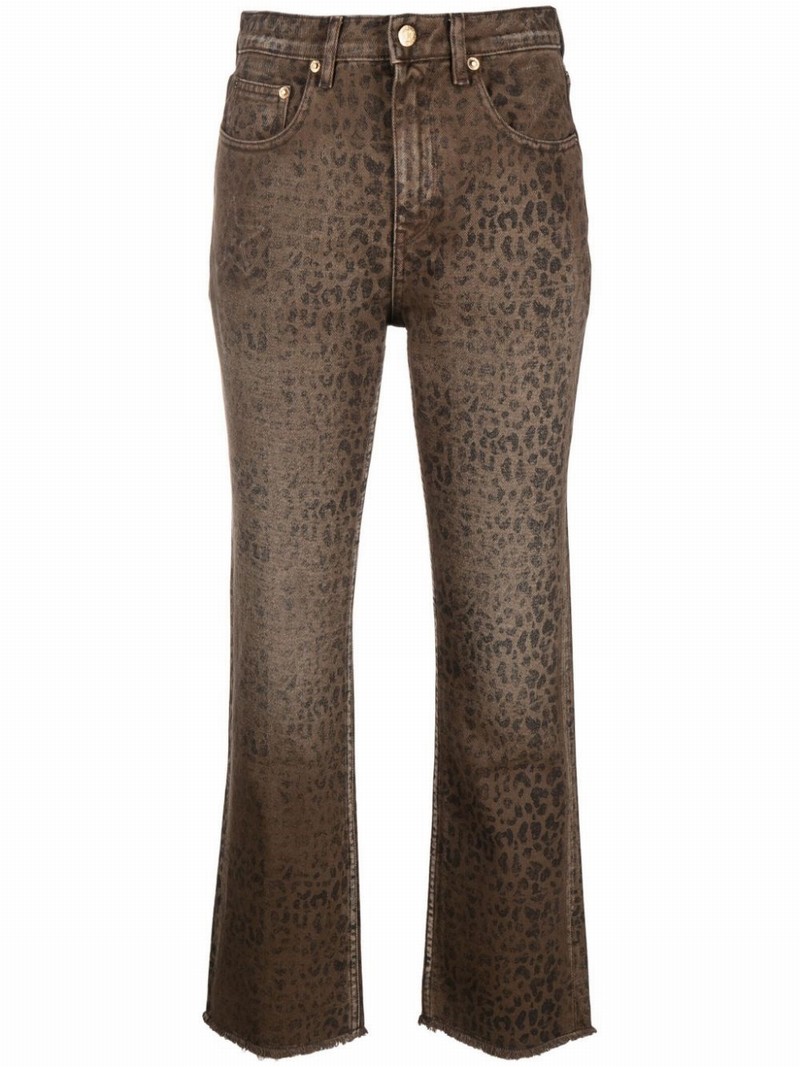 Animal Print Jeans In Marrone