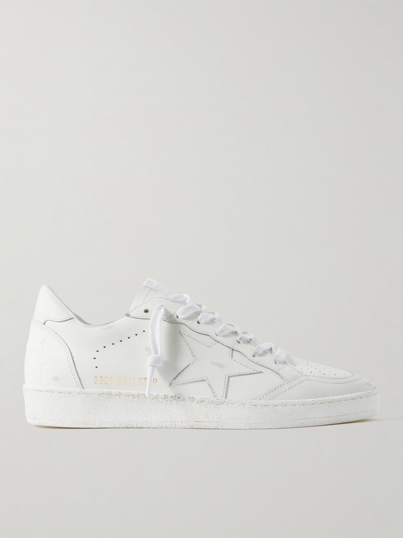 Ball Star Distressed Leather Sneakers In White