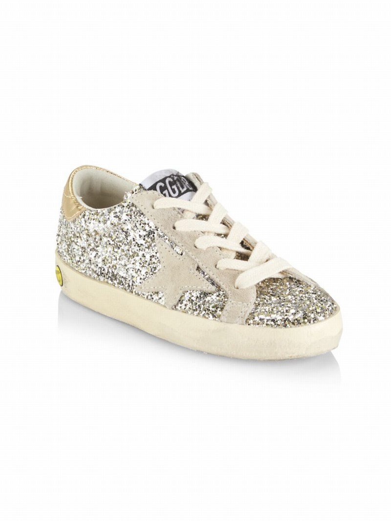 Kids' Sneakers Super-star In Silver Glitter Gold