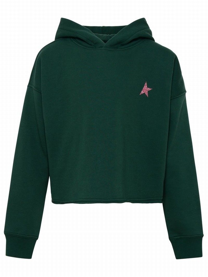 Girl's Glitter Star Cropped Hoodie In Green