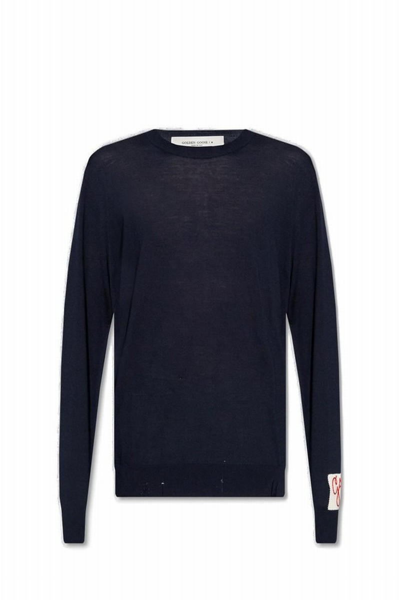 Deluxe Brand Logo Patch Crewneck Jumper In Navy