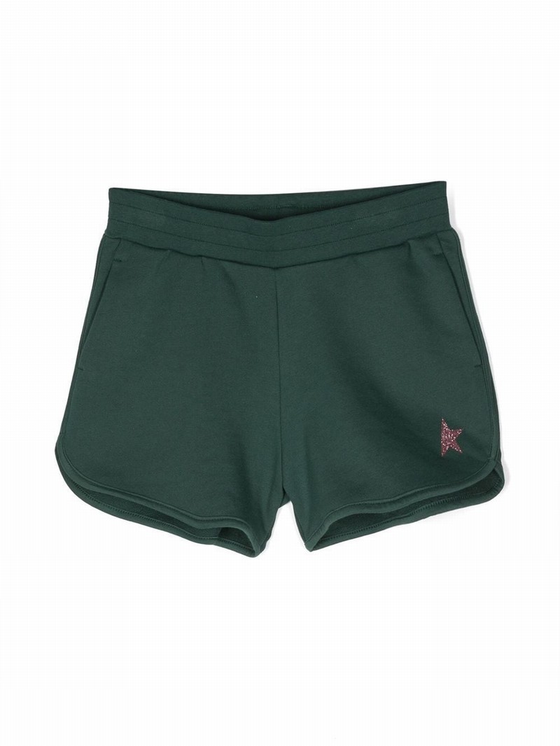 Kids' Girl's Glitter Star Fleece Shorts In Green