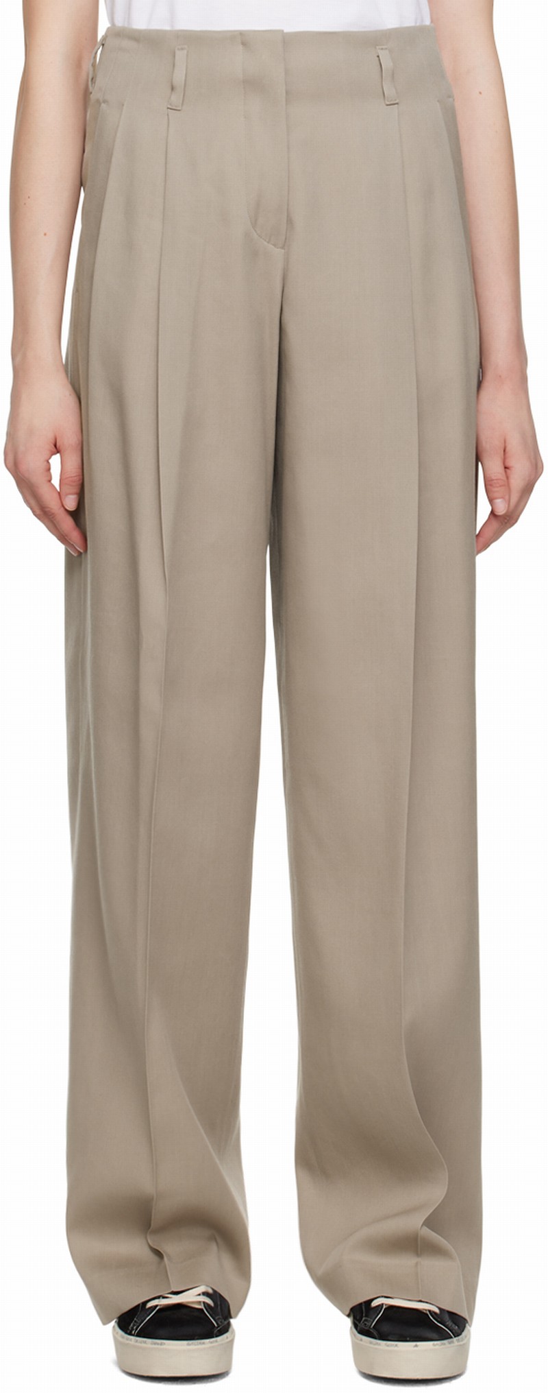 Beige Pleated Trousers In 60398 Roasted Cashew