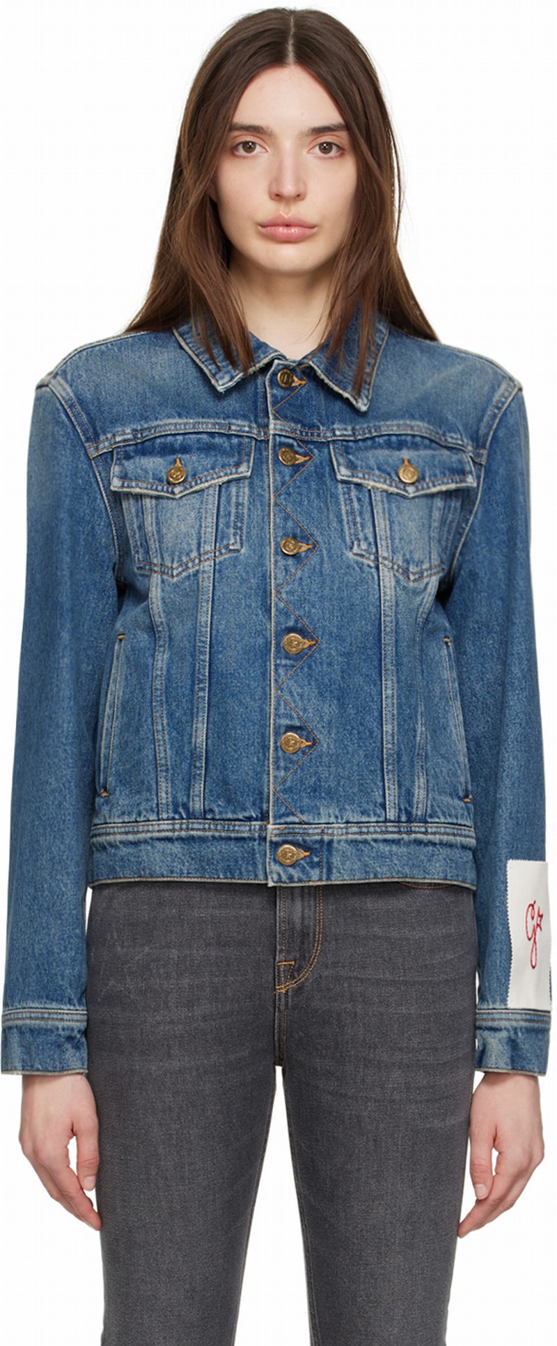 Blue Distressed Denim Jacket In 50100 Blue