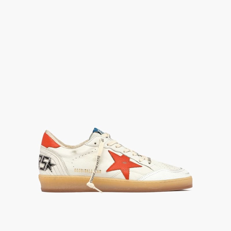 Sneakers Ball Star In White And Orange Leather In Bianco