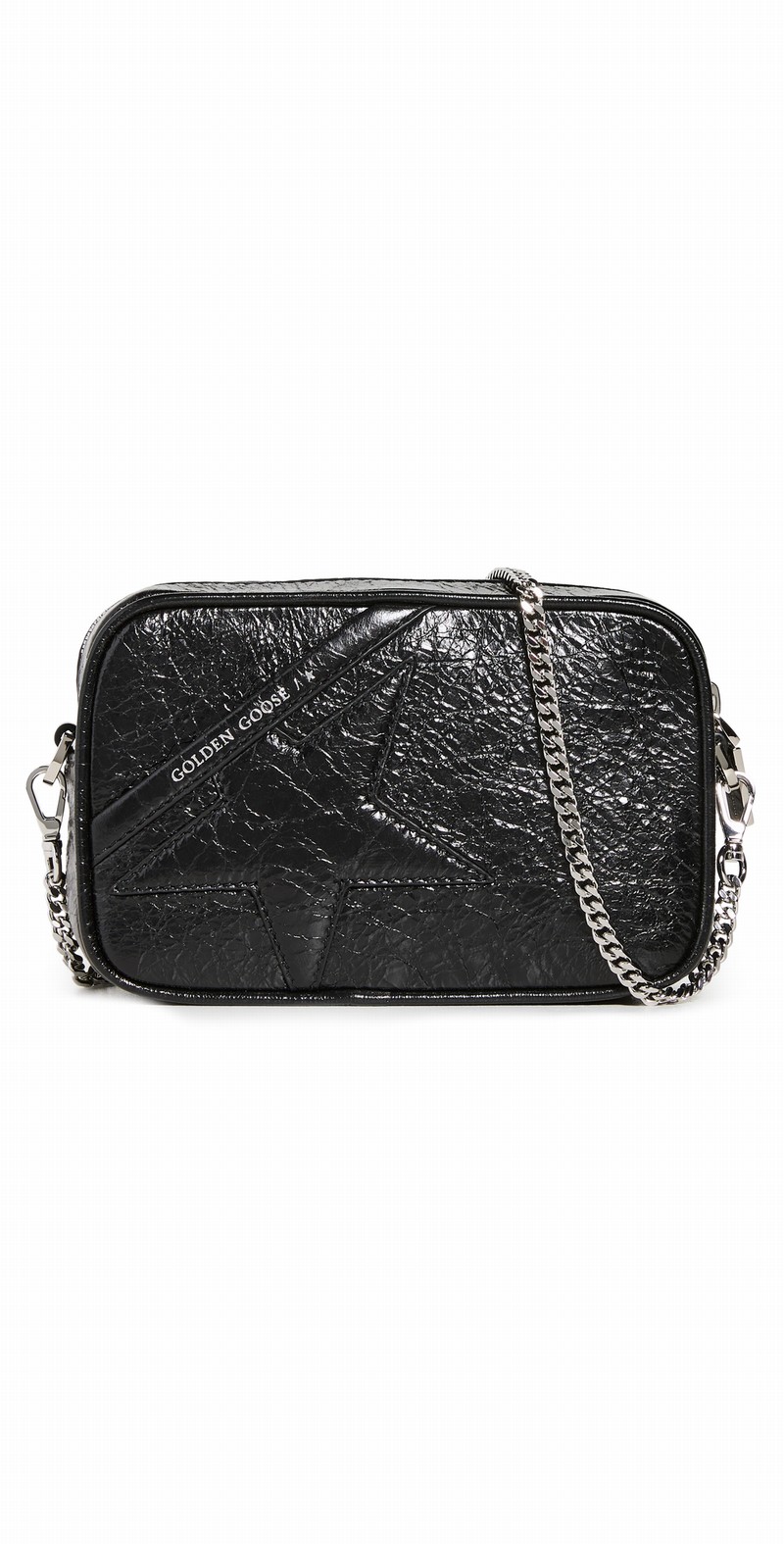 Mini Star Wrinkled Leather Crossbody Bag In Black