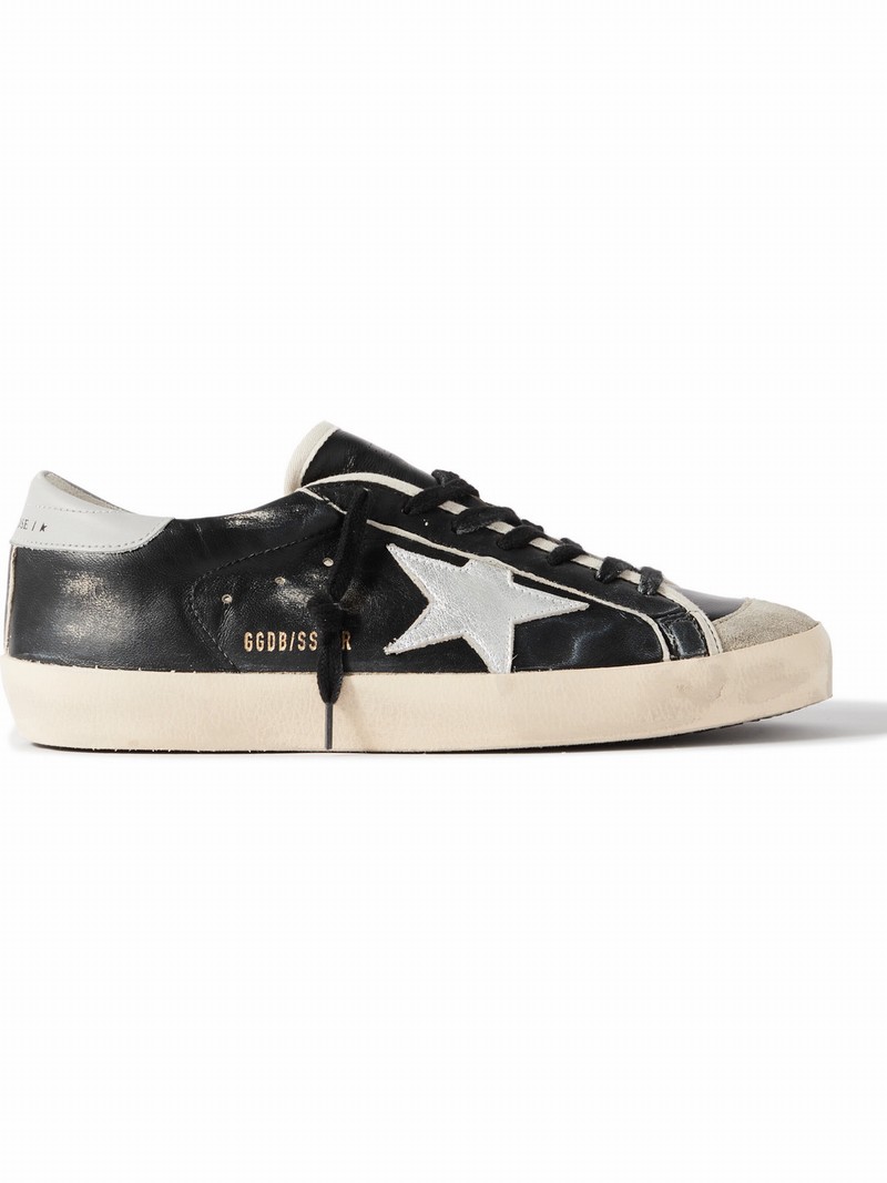 Super-star Distressed Suede-trimmed Leather Sneakers In Black