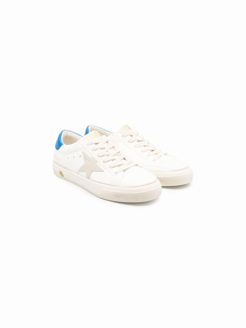 Kids' May Nappa Upper Suede Star Leather Heel In Cream Ivory Blue