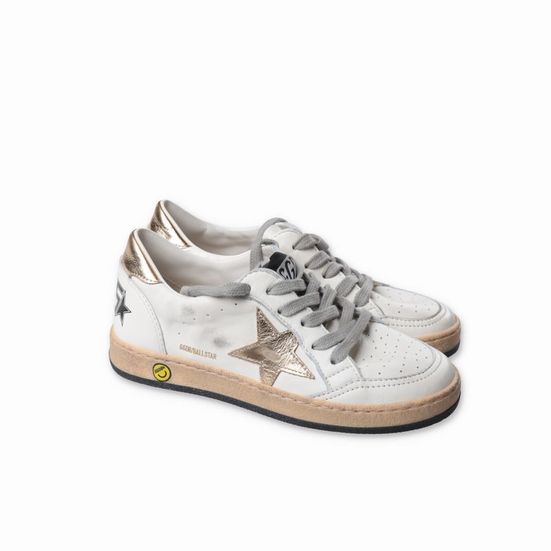 Kids' Sneakers Bianche In Pelle Con Lacci Effetto Vintage Bambino In Bianco