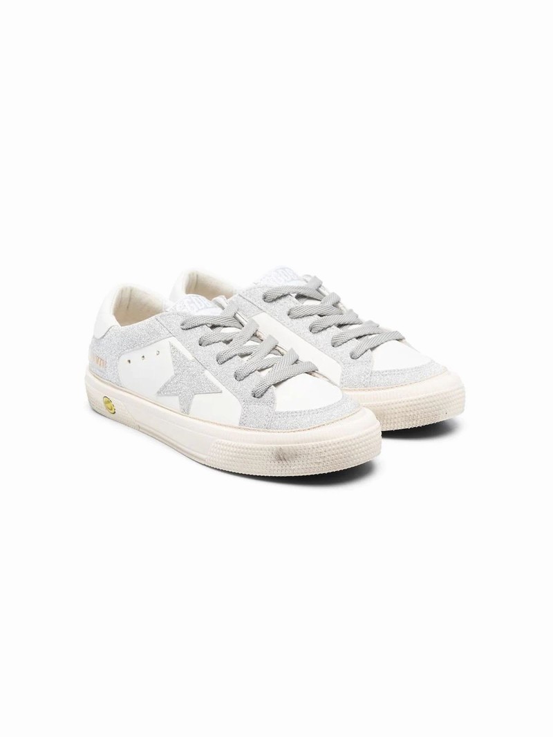 Kids' White Leather Sneakers In Bianco+argento