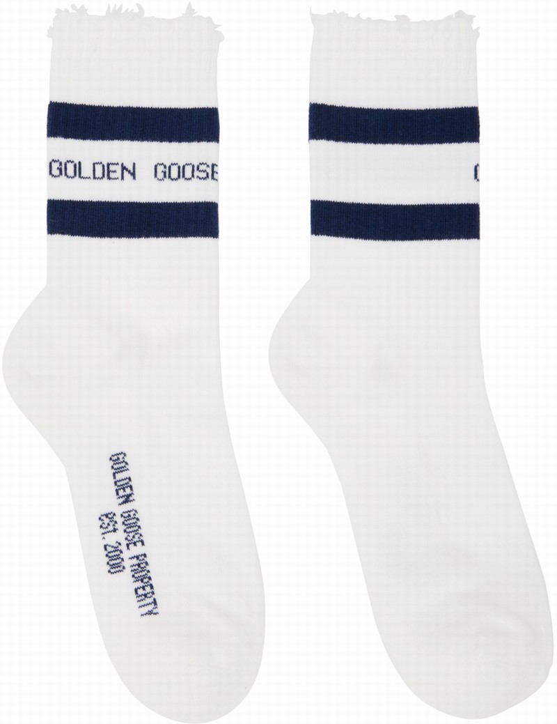 White Logo Socks In 81236 Old White/ Nav