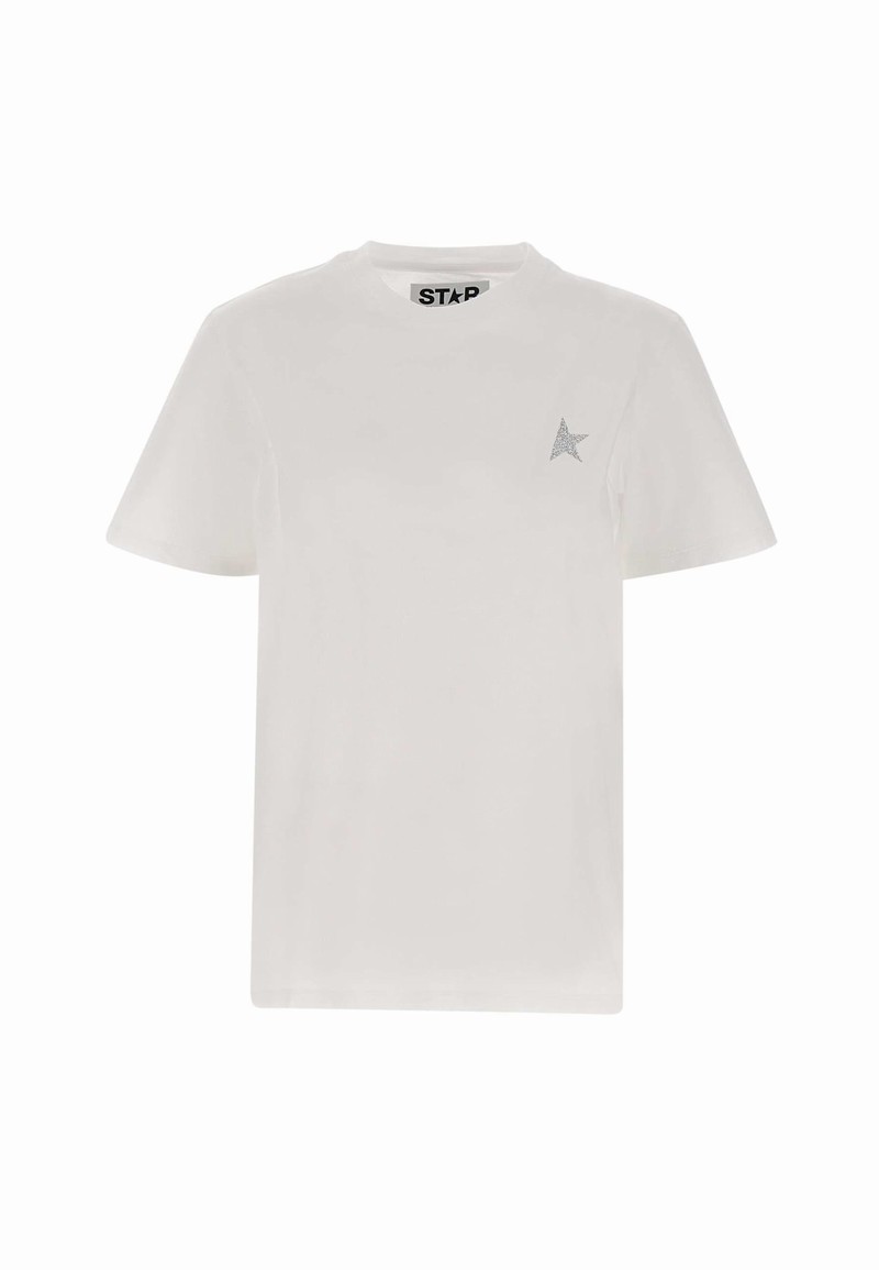 Star Cotton T-shirt In White/silver