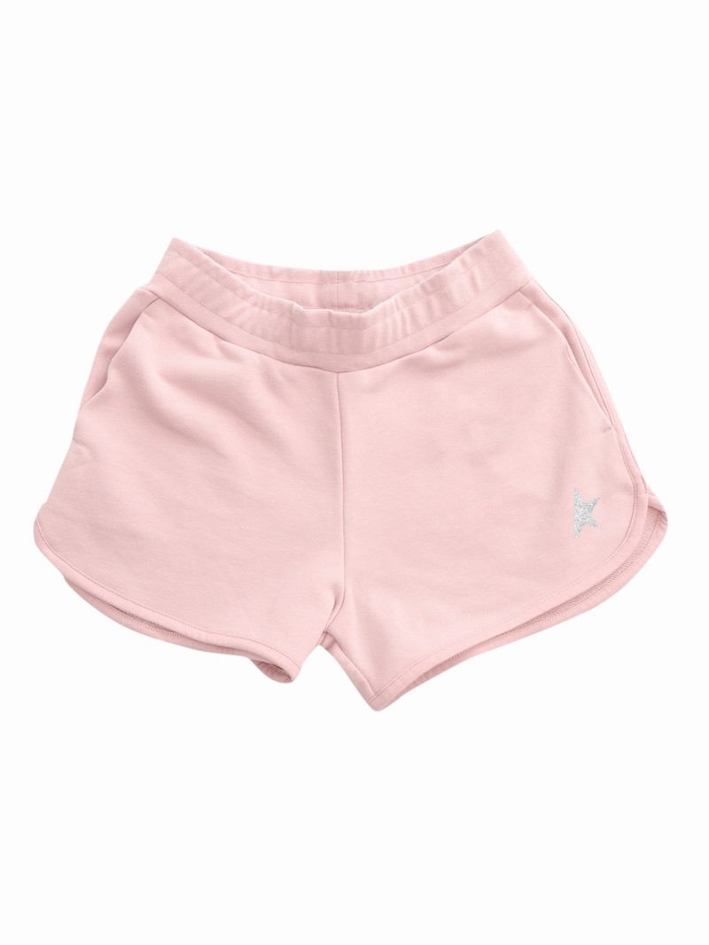 Kids' Girl's Glitter Star Fleece Shorts In Rosa