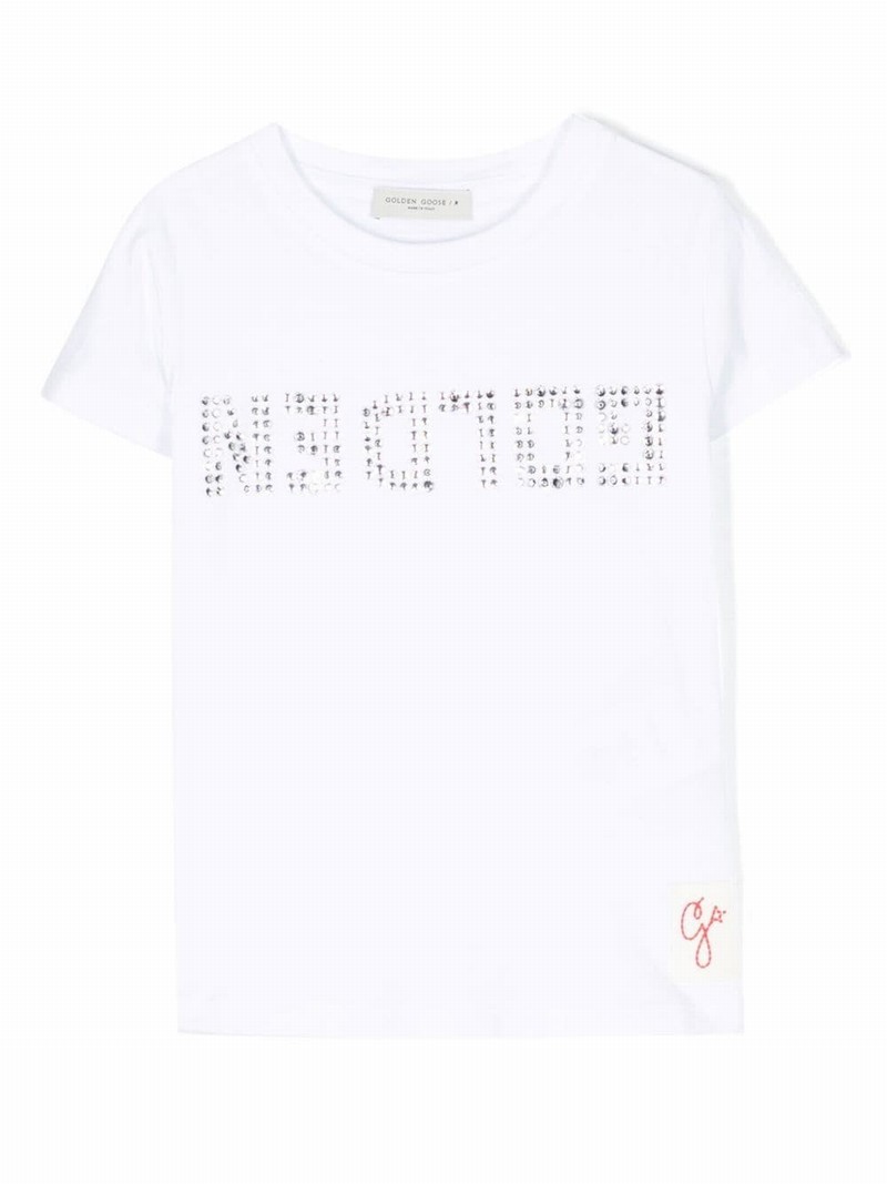 Kids' Crystal-logo Cotton T-shirt In White