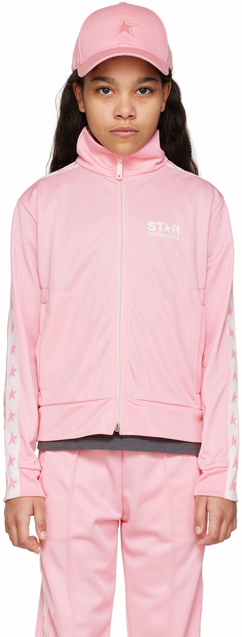 Kids Pink Star Track Jacket In 80454 Pink/white