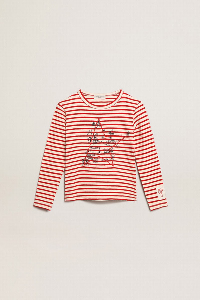 Kids' T-shirt With Embroidery In Red