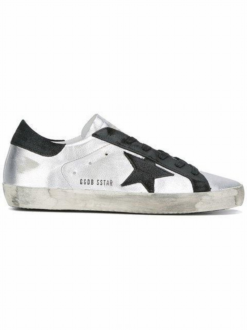 Superstar Distressed Metallic Leather And Suede Sneakers In Silver