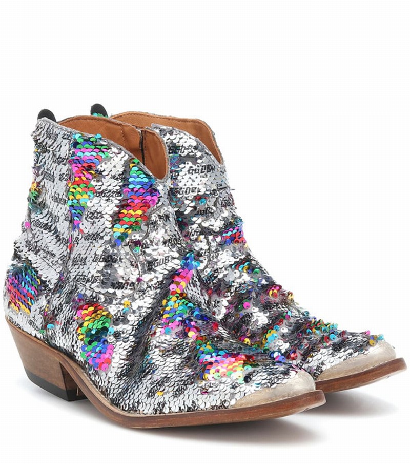 Young Sequin Western Boots In Silver