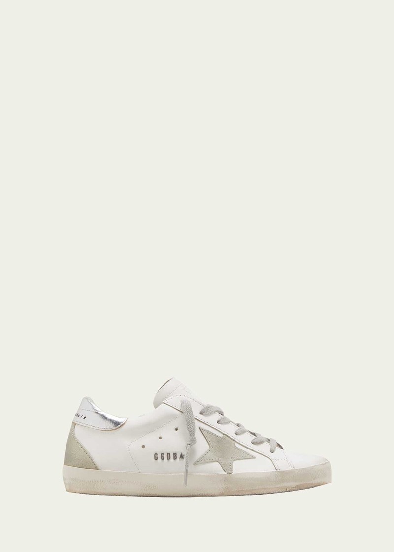 Superstar Mixed Leather Sneakers In White Ice Silver