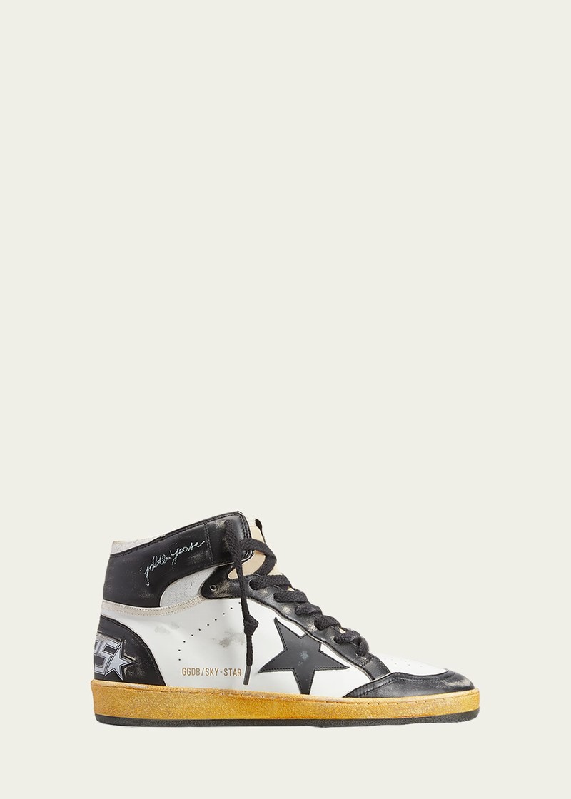 Men's Sky Star Nylon Tongue Leather High-top Sneakers In White/black/ice