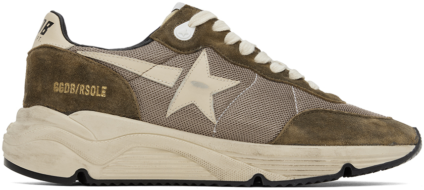 Khaki & Beige Running Sole Low-Top Sneakers