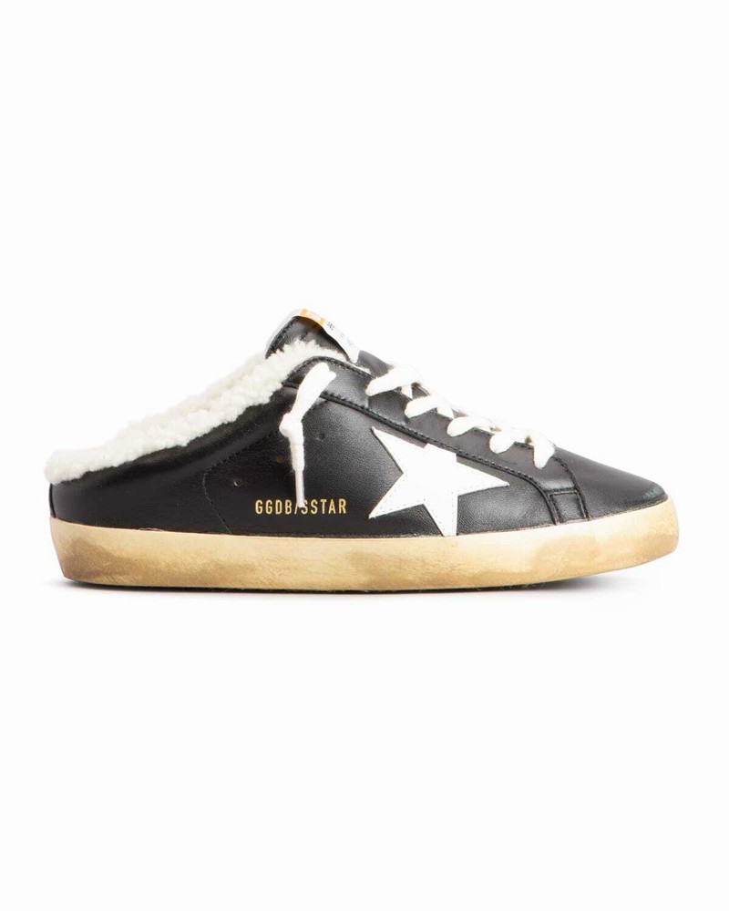 Superstar Sabot Bicolor Shearling Sneakers In Black White Beige