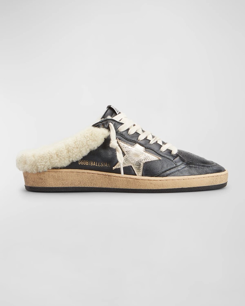 Ballstar Shearling Sabot Slide Sneakers In Black Platinum Be