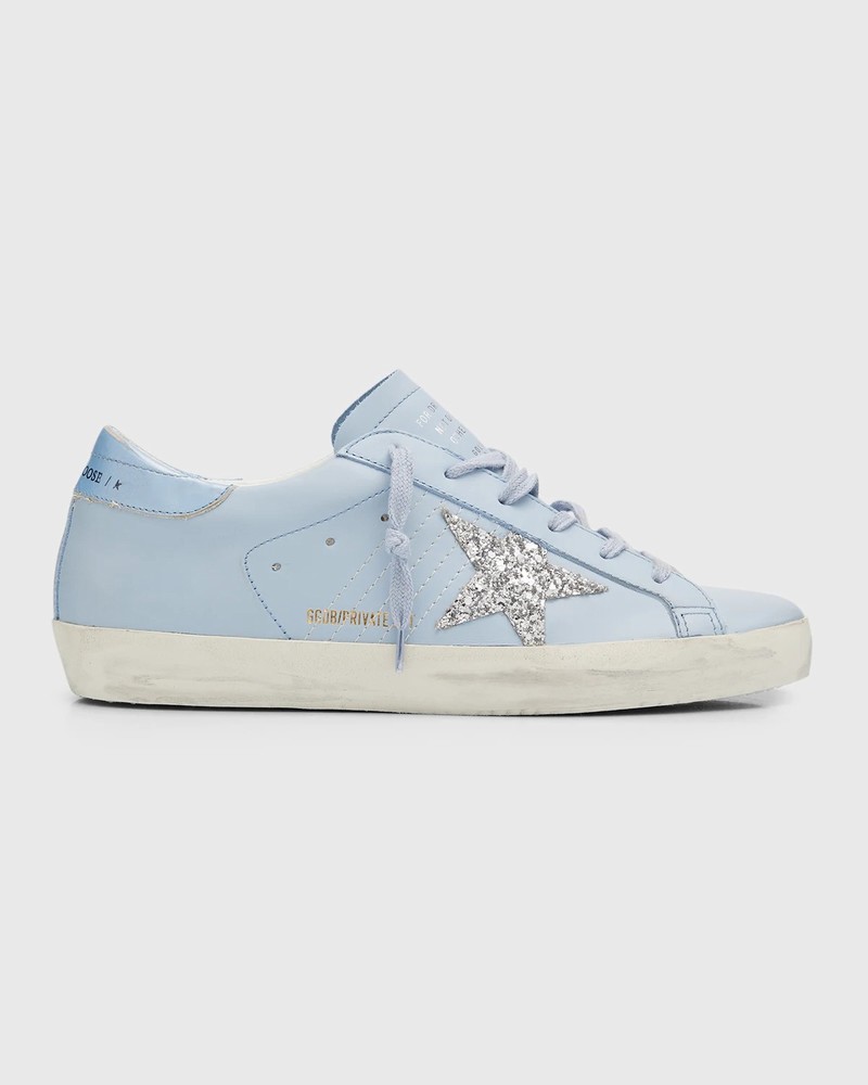 Superstar Leather Glitter Low-top Sneakers In Blue Fog Silver C