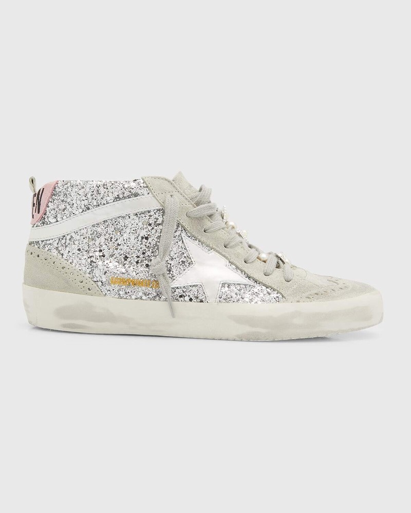 Mid Star Glitter Wing-tip Sneakers In Silver Ice White