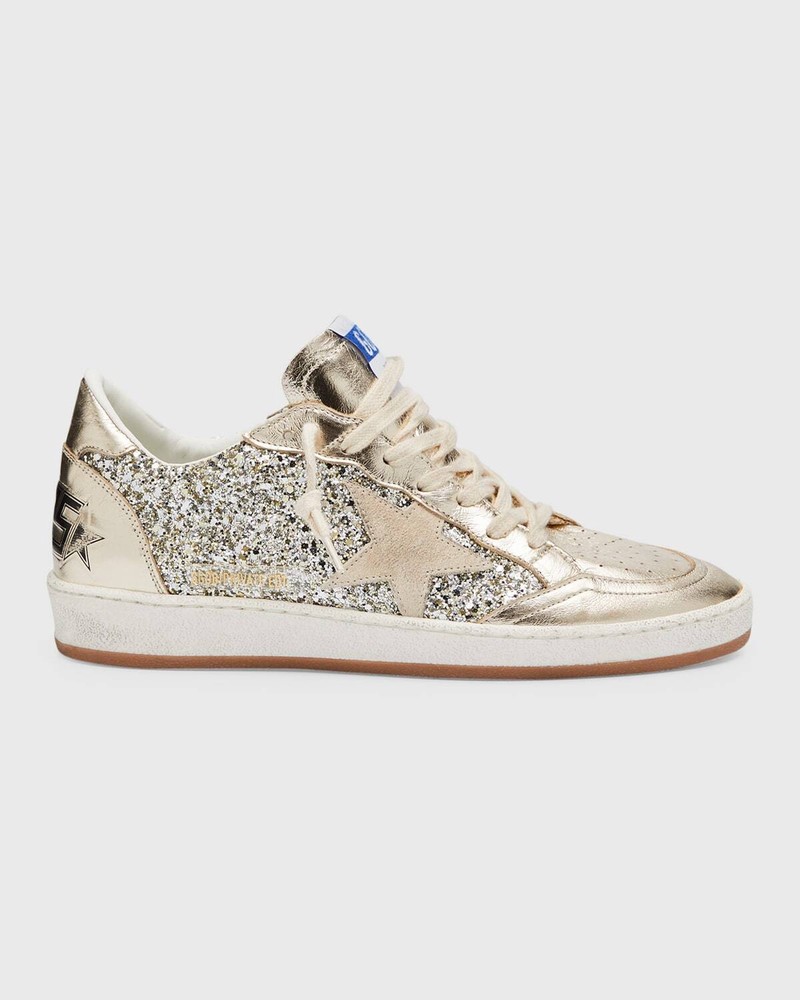 Ballstar Metallic Glitter Low-top Sneakers In Platinum Beige